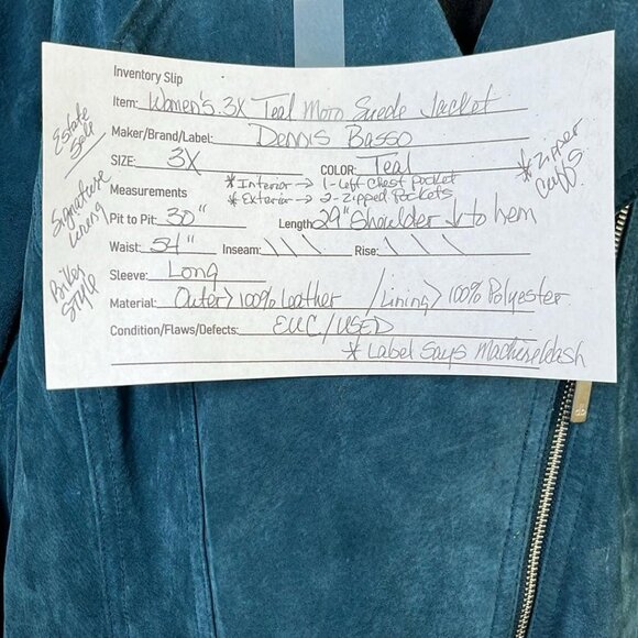 Dennis Basso Vintage Teal Suede Moto Jacket Plus Size3X Hipster Biker Style  For - Picture 2 of 8